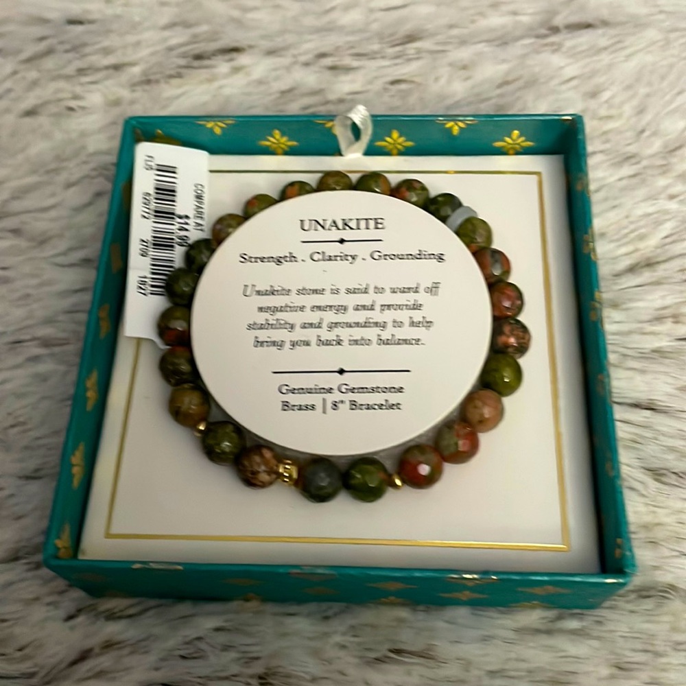 SHIVAM (India)genuine gemstone (Unakite)bracelet.Brand new.Color green,tan,gold.